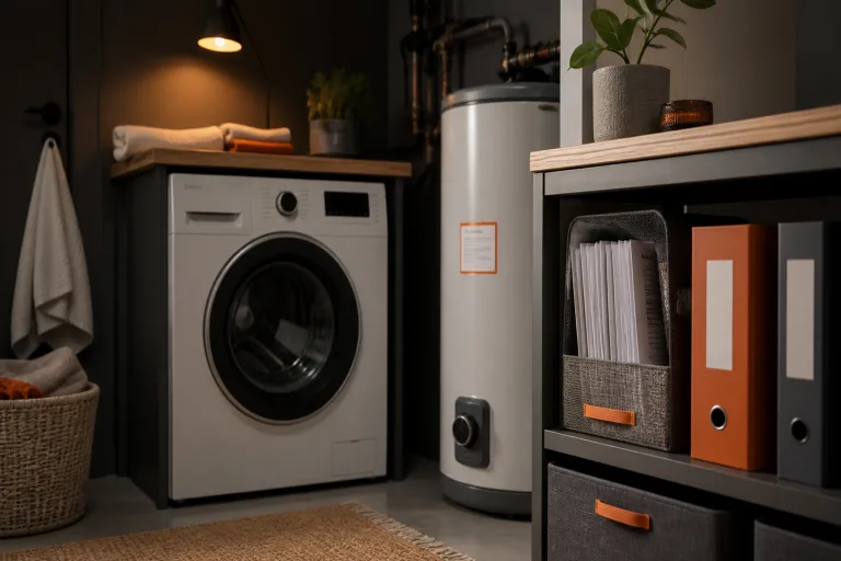 Home appliances with organized maintenance manuals and warranty folders